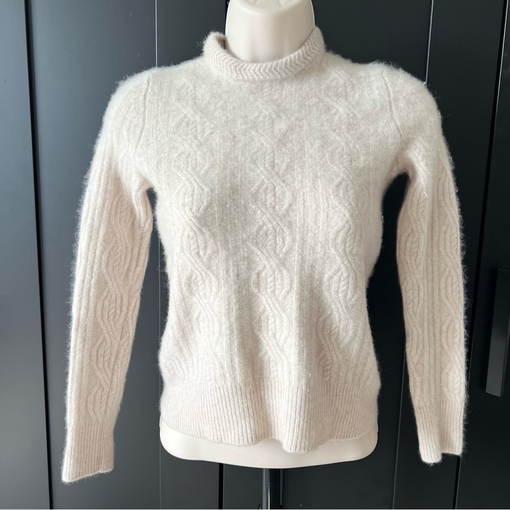 Black Brown 1826 Cashmere Cable Knit Sweater Cream Ivory Size SP